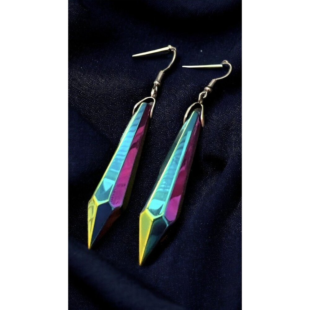 Colorful Shiny Blue to Purple Long Spikes Dangle Drop Earrings